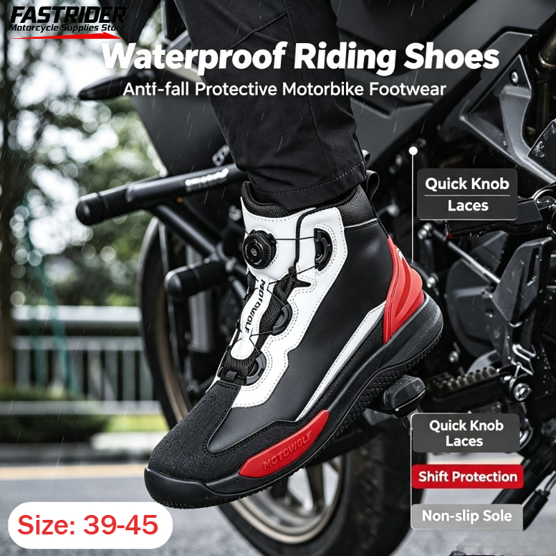 Cycling Commute Shoes - メンズサイクリングシューズ防水レザーレーシングブーツ四季通勤通学用通気性アンチドロップオートバイ機関車装備