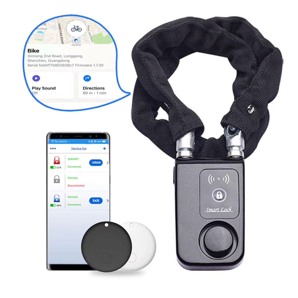110dBアラーム付きバイクチェーンロック、AirTagスロ - Chain Lock Combination のレビューと価格